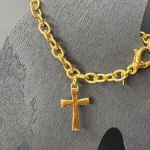 Bronze Milor Sterling Silver Gold Tone Bracelet Cross Charm 6.25"